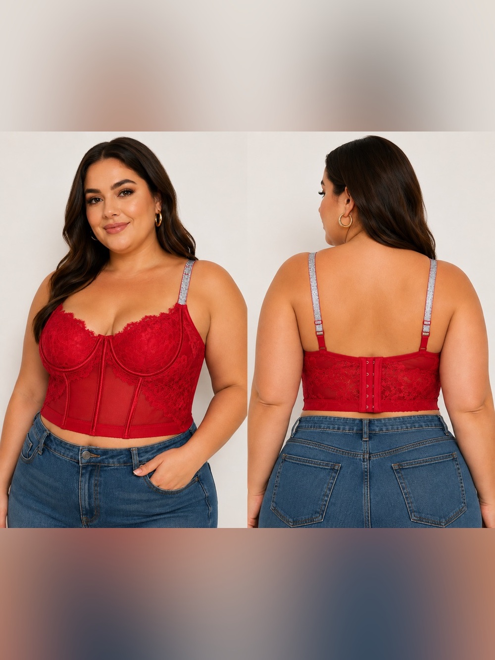 Avidlove Women’s Red Lace Corset Bustier Crop Top XXL 2X New Polyester